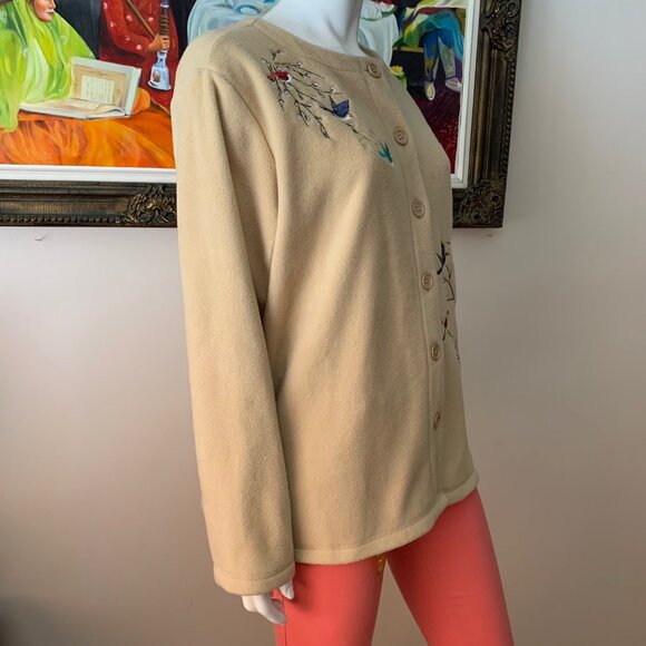 Vintage Embroidered Women's Brown/Tan Long Sleeves Button Up Cardigan - Picture 4 of 8